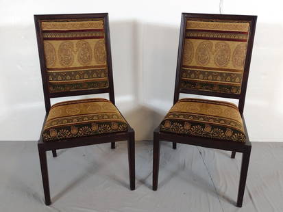 Pair Of Side Chairs: NOT ELIGIBLE FOR IN-HOUSE SHIPPING. Each 22" wide X 22" deep X 41" high. No manufactures name found. Both have some light scratches and areas of finish loss.
