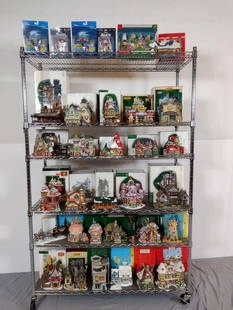 Large Group Holiday Houses and Disney Toys: NOT ELIGIBLE FOR IN-HOUSE SHIPPING. Included Department 56, Lemax and more. Chrome rack not included. Sold as is.