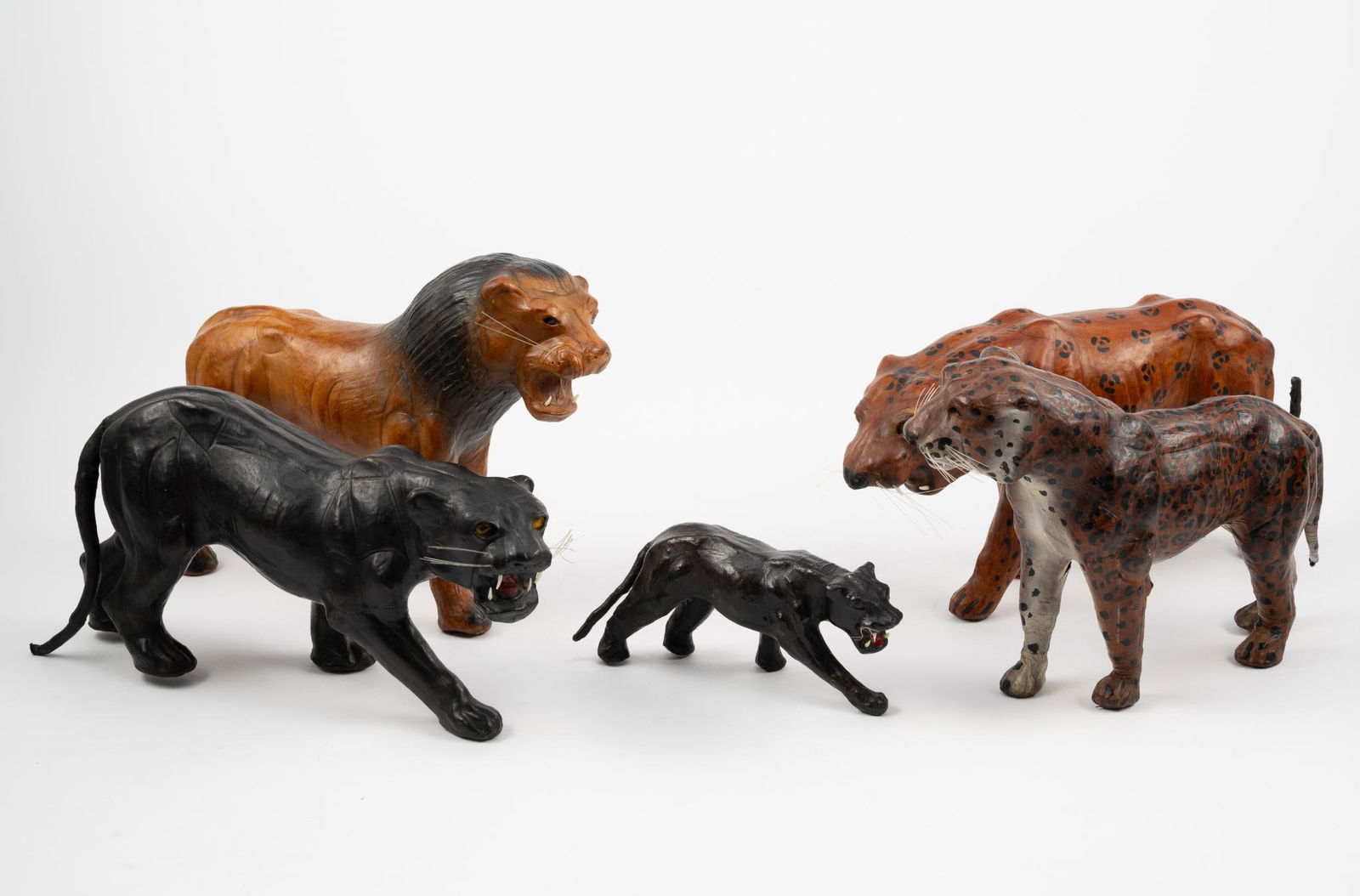 5 Leather Wrapped Animal Figurines incl Lion and Panthers (1 of 7)
