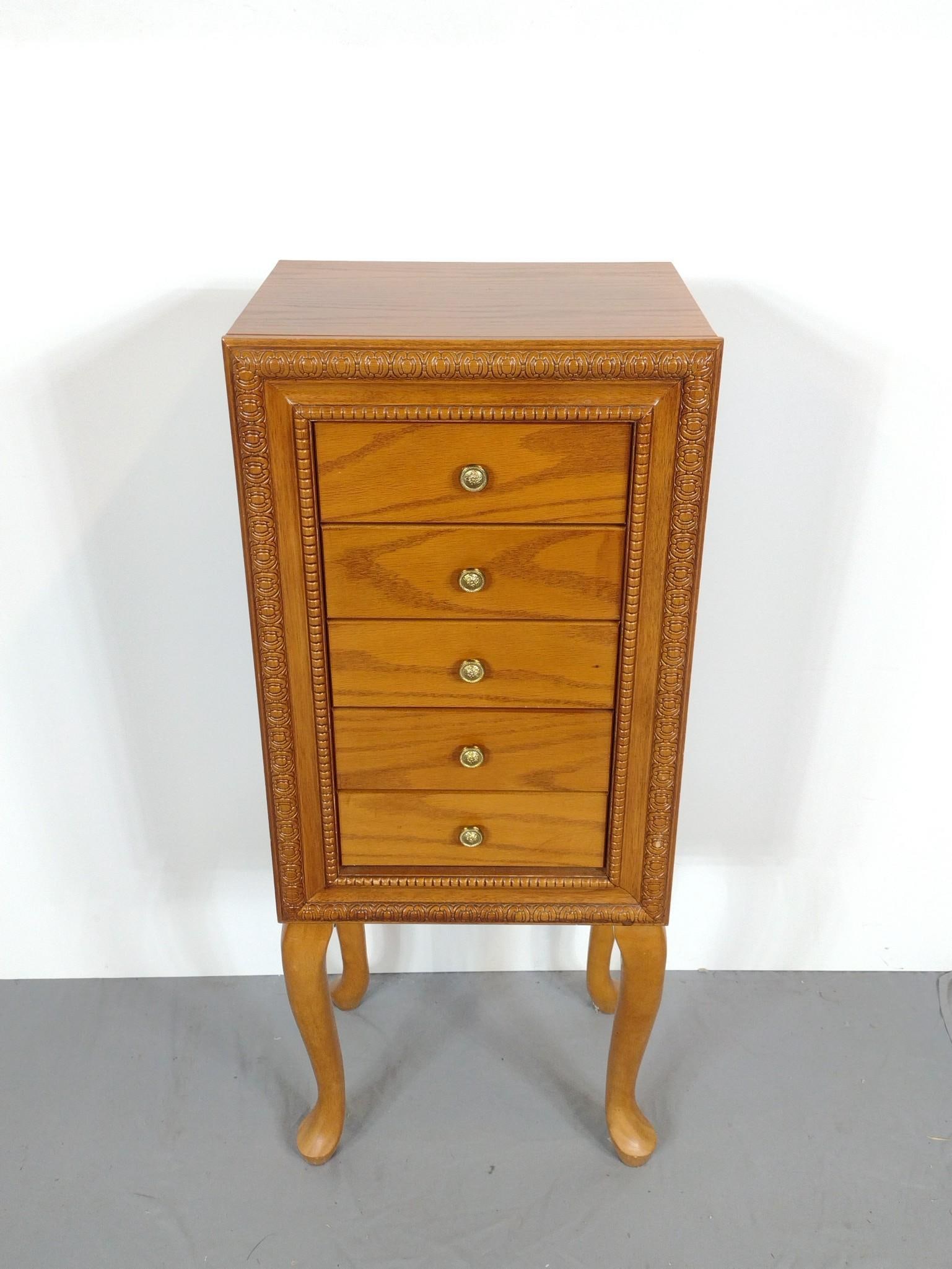 Crown Court Jewelry Chest: NOT ELIGIBLE FOR IN-HOUSE SHIPPING. 16-1/2" wide X 13" deep X 40-1/2" high.