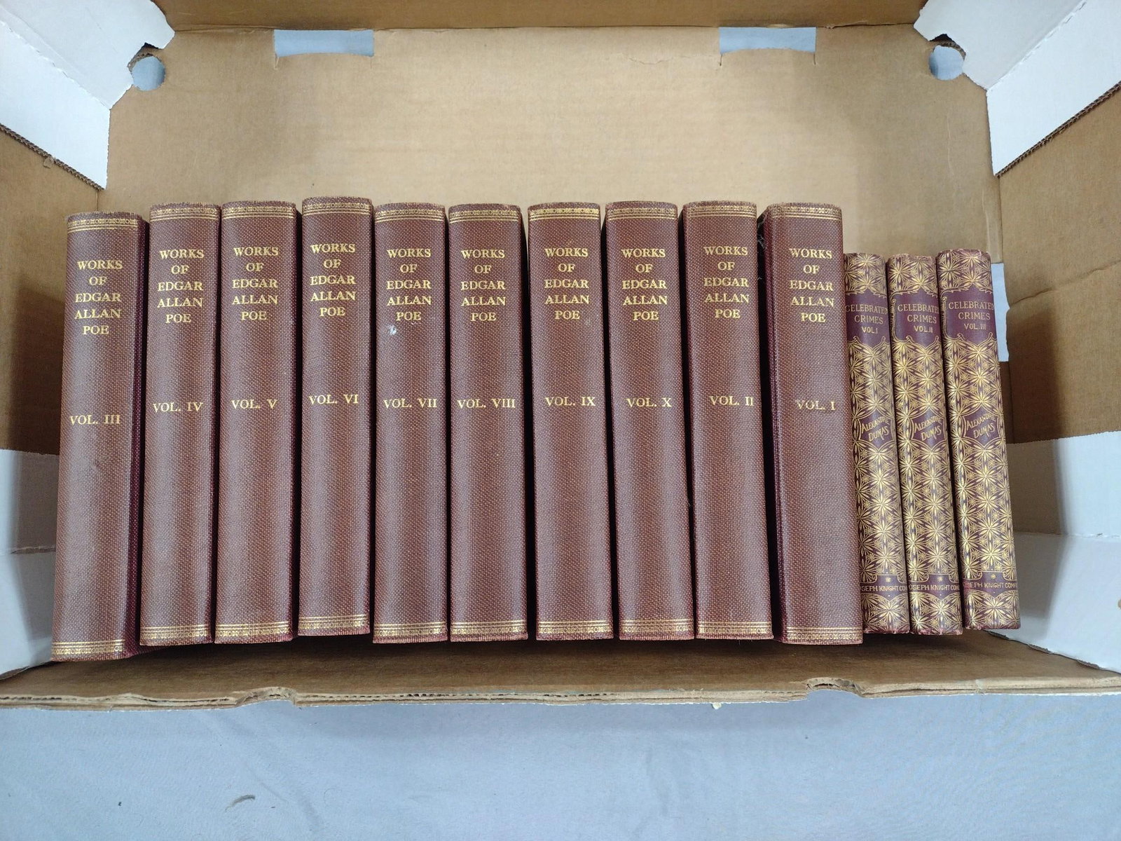 10 Vol Works Of Edgar Allen Poe & 3 Vol Celebrated Crimes: NOT ELIGIBLE FOR IN-HOUSE SHIPPING.