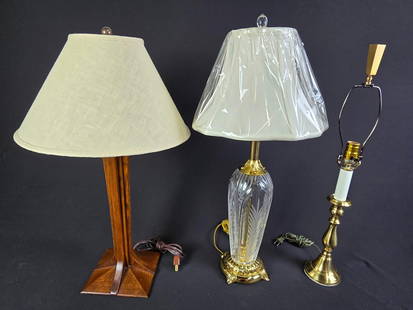 3 Table Lamps incl Wood and Glass: NOT ELIGIBLE FOR IN-HOUSE SHIPPING. 27" to 29-1/4" high.