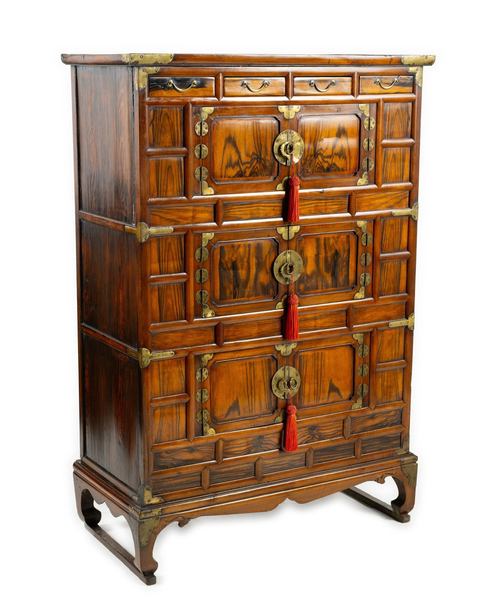 Korean Samcheungjang Cabinet: NOT ELIGIBLE FOR IN-HOUSE SHIPPING. DESCRIPTION: This type if cabinet was commonly used for clothing storage, especially in the anbang (women's quarters) of upper-class homes during the Joseon dynasty
