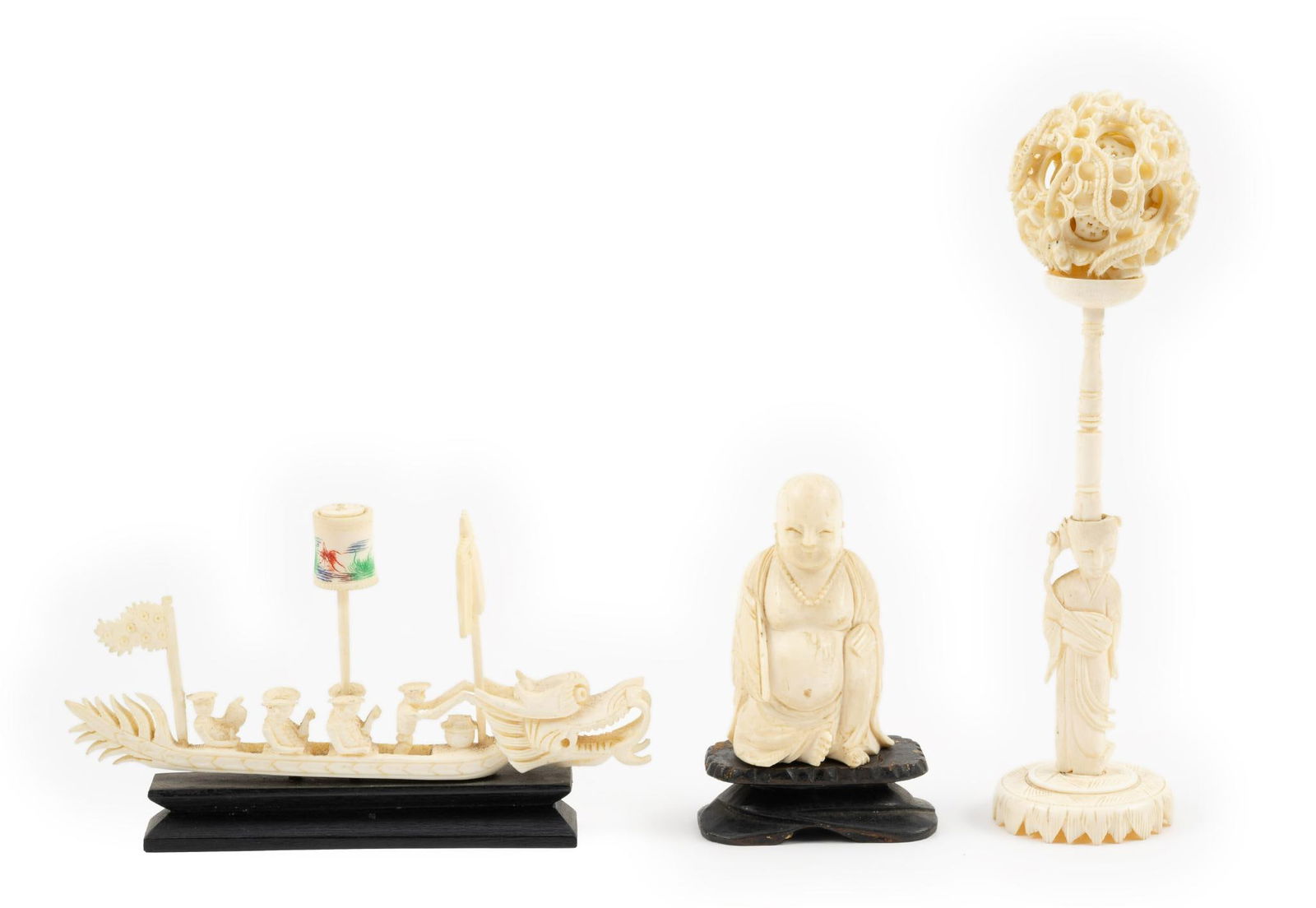 PENNSYLVANIA RESIDENTS ONLY: 4 Carved Ivory & Bone Pieces: NOTE: UNDER CURRENT PENNSYLVANIA LAW, IVORY MAY ONLY BE SOLD TO PENNSYLVANIA RESIDENTS. CURRENT GOVERNMENT-ISSUED IDENTIFICATION WITH PROOF OF PENNSYLVANIA RESIDENCY IS REQUIRED. DESCRIPTION: Includes