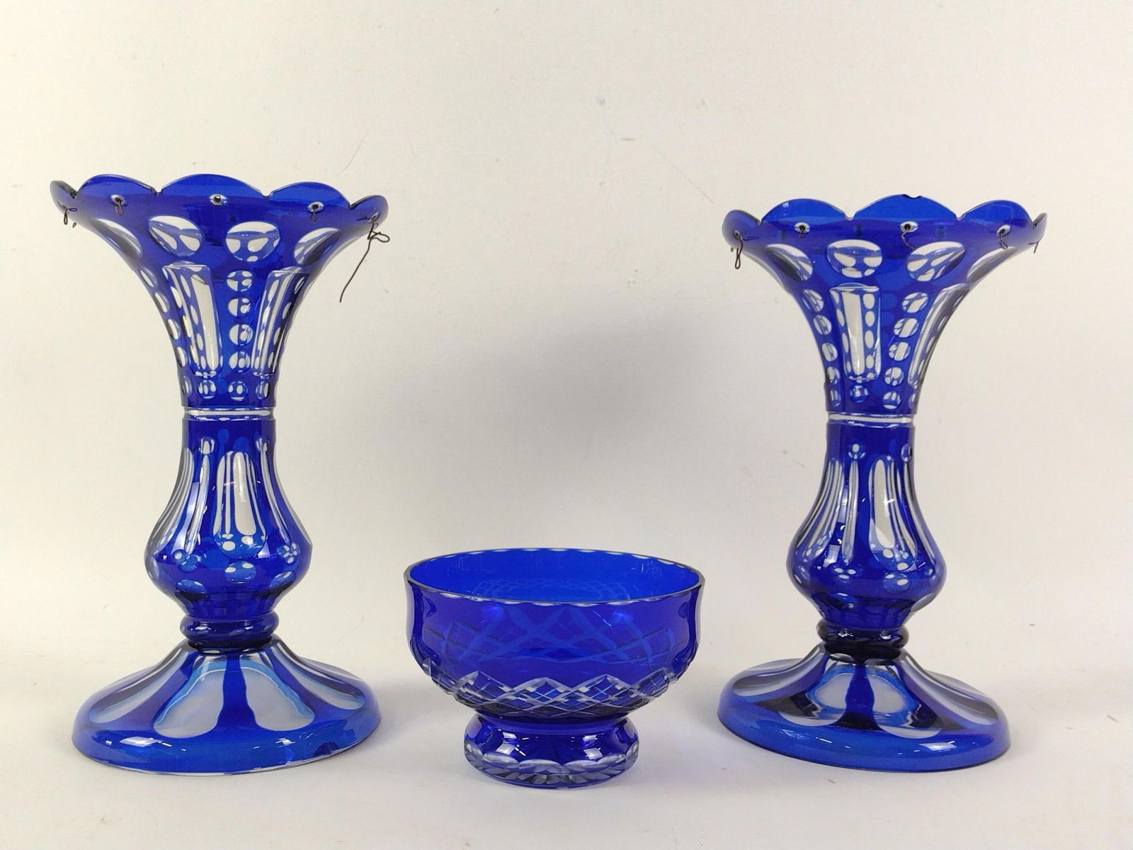 3 Pcs Bohemian Cobalt Cut To Clear Incl Bowl (1 of 5)