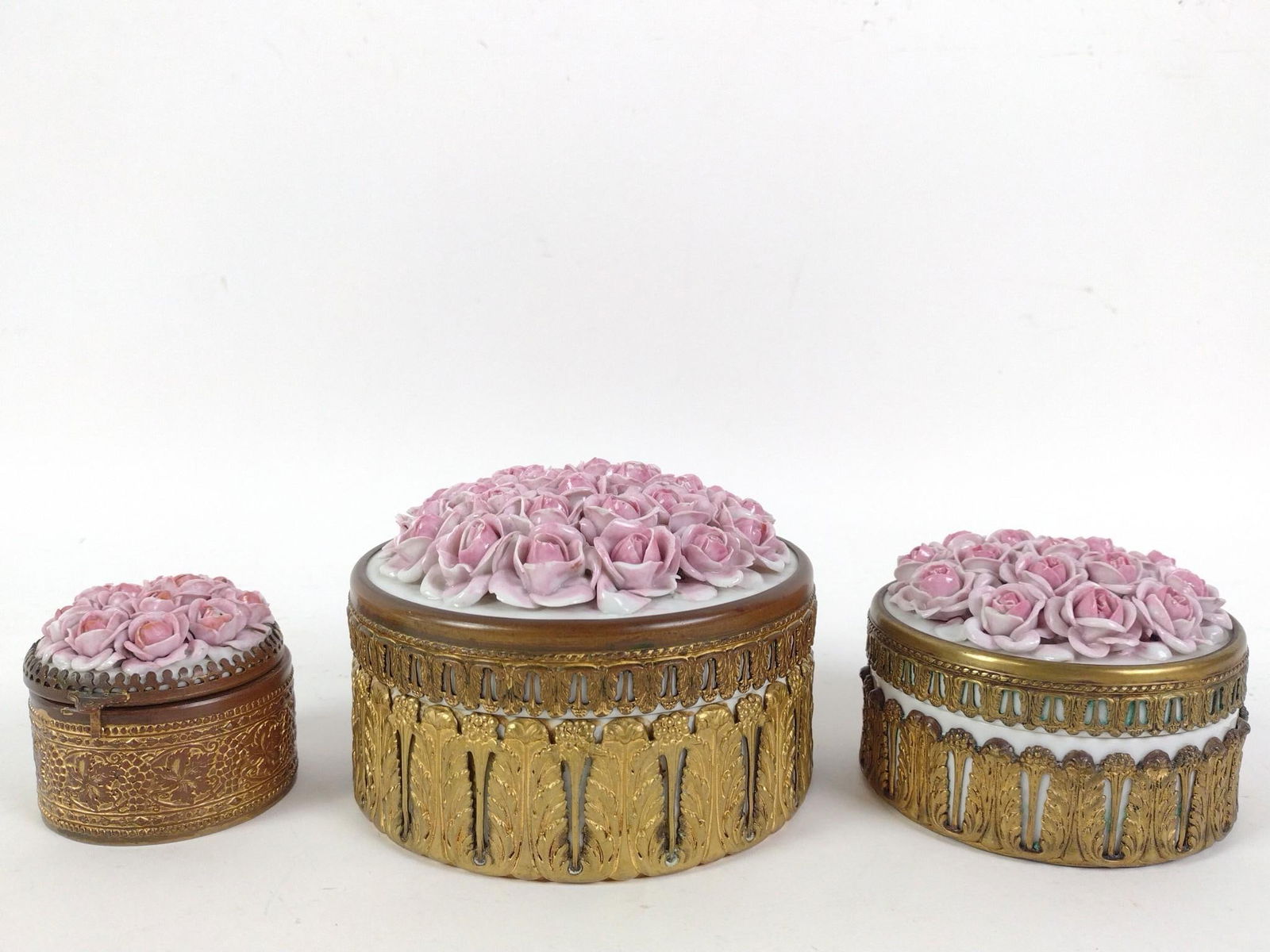 3 Pc German Elfinware Style Porcelain Dresser Box Set (1 of 4)