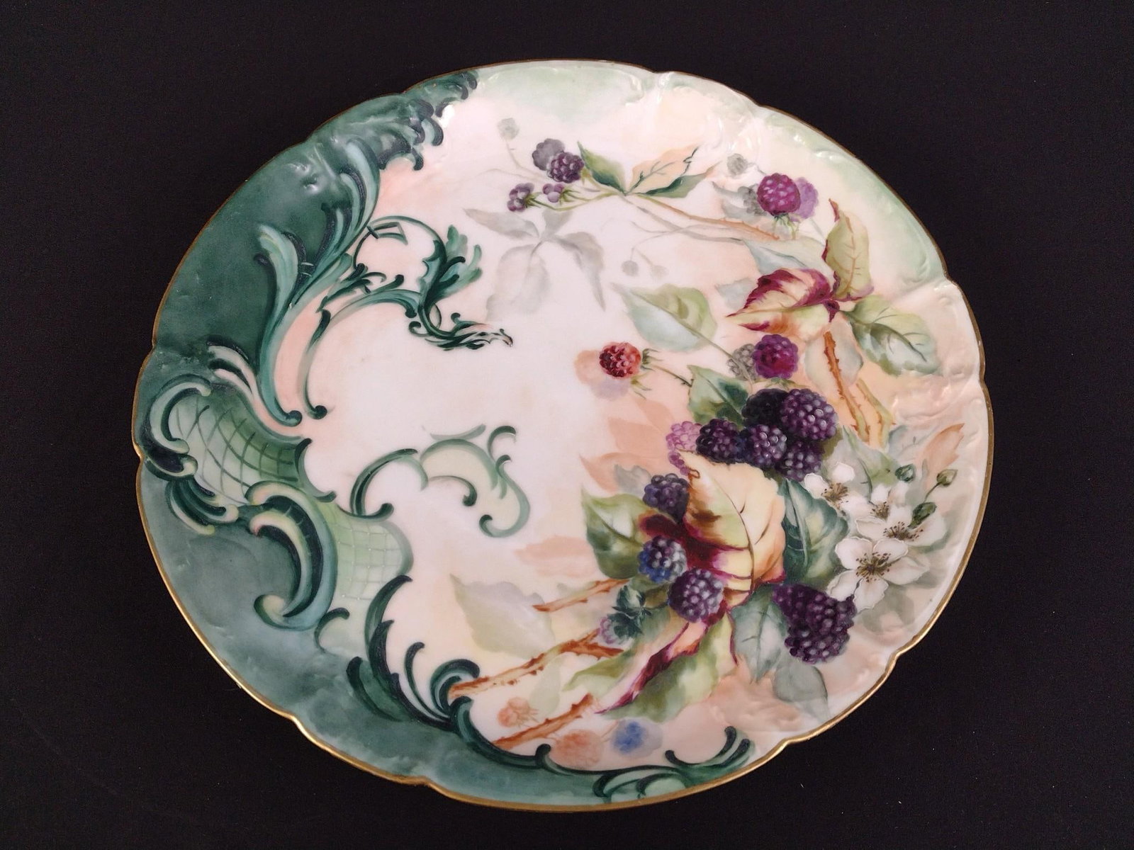 Limoges Charger Hand Painted Berry Bush: Unsigned. 13-1/2" diameter.