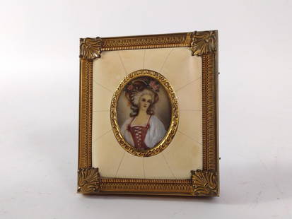 Music Box with Hand Painted Portrait: 3" wide X 1" deep X 3-1/2" high. Working.