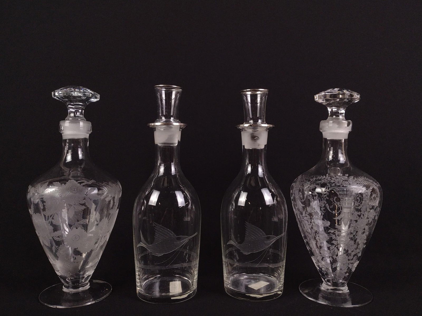 4 Decanters Incl Etched & Sterling Rimmed (1 of 5)