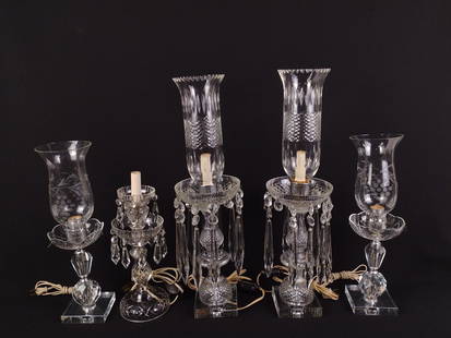 5 Glass Candle Lamps: 14" to 22" high.