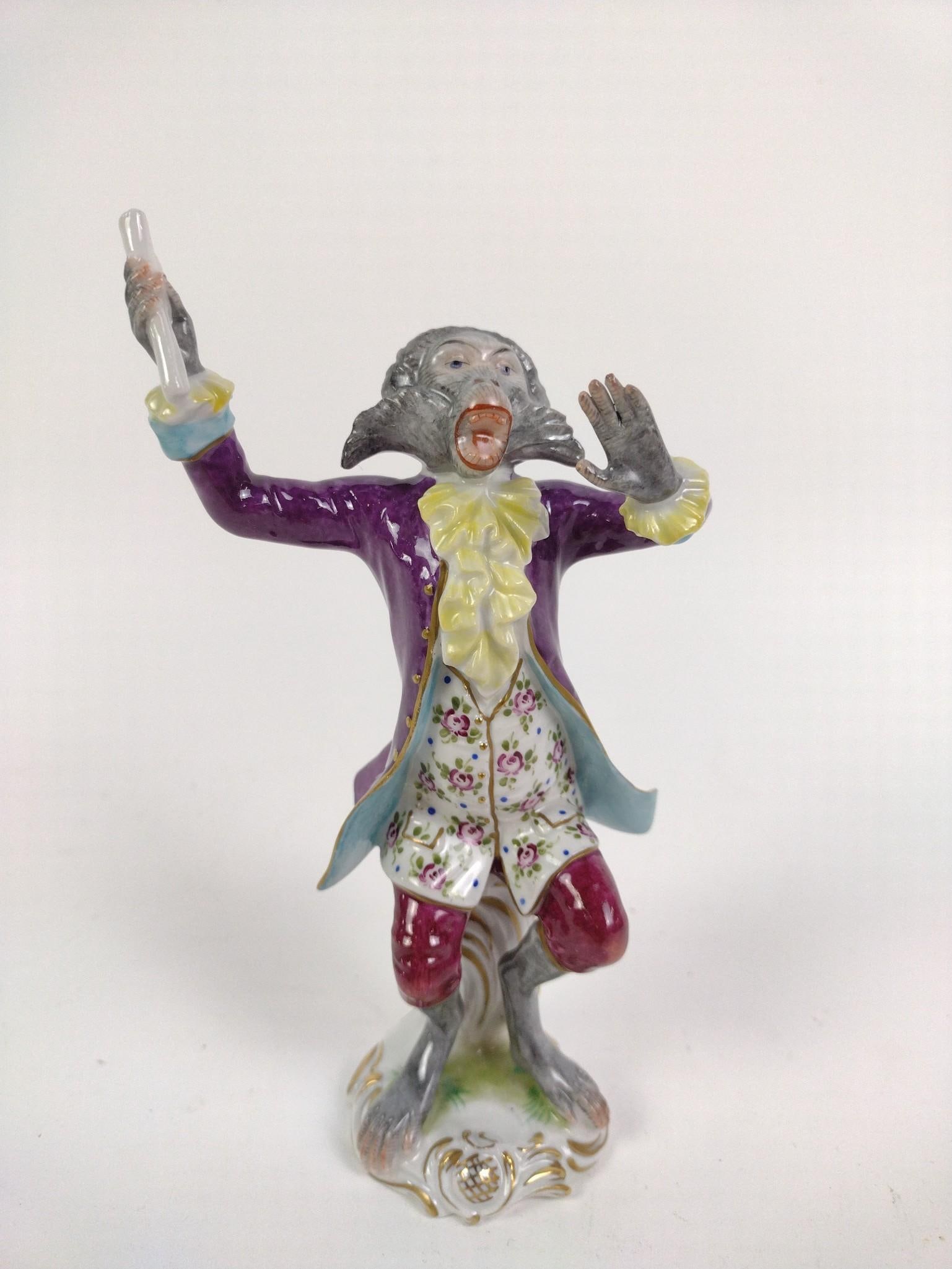 Volkstedt Monkey Conductor: 4" wide X 2-3/4" deep X 7" high.