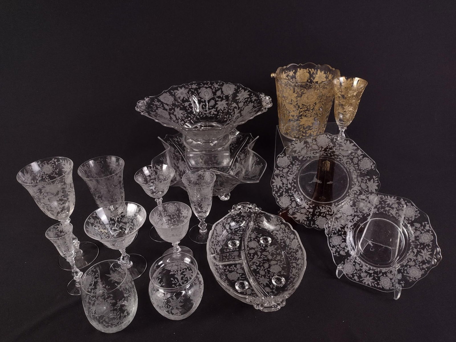 48 Pcs Cambridge "Wildflower" Etched Glassware (1 of 15)