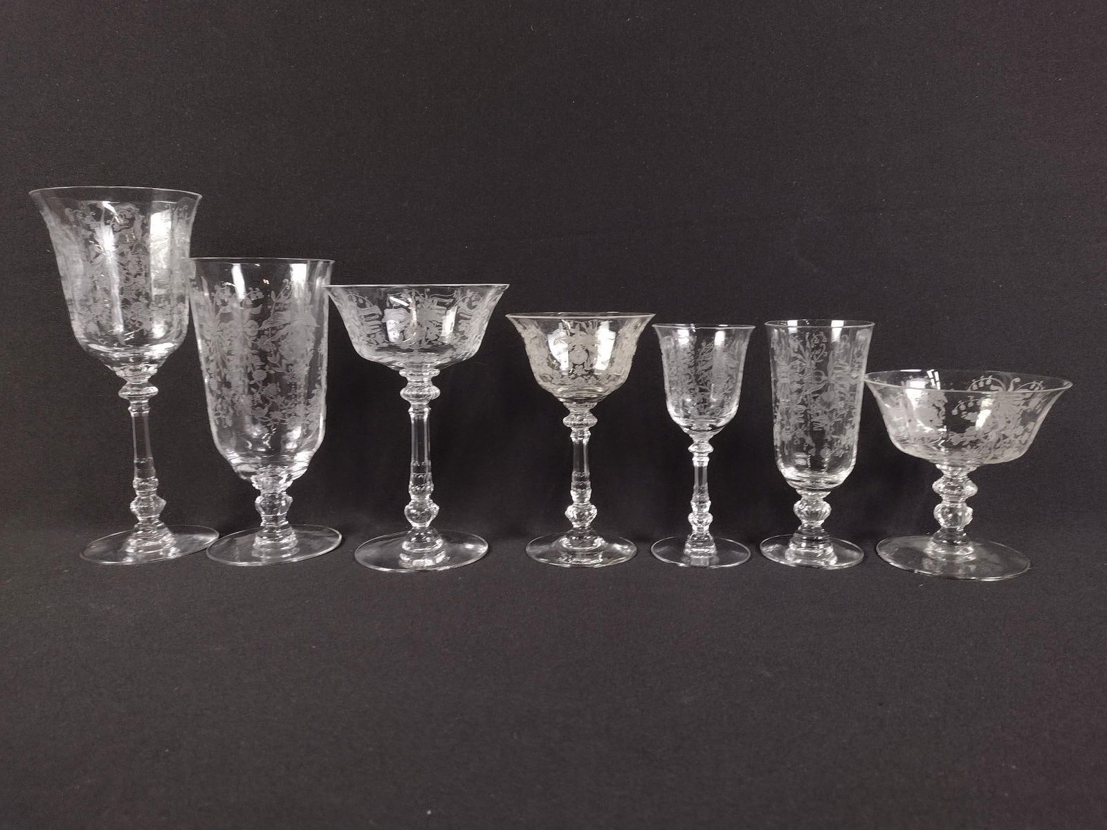 33 Pcs Heisey "Orchid" Etched Glassware (1 of 9)