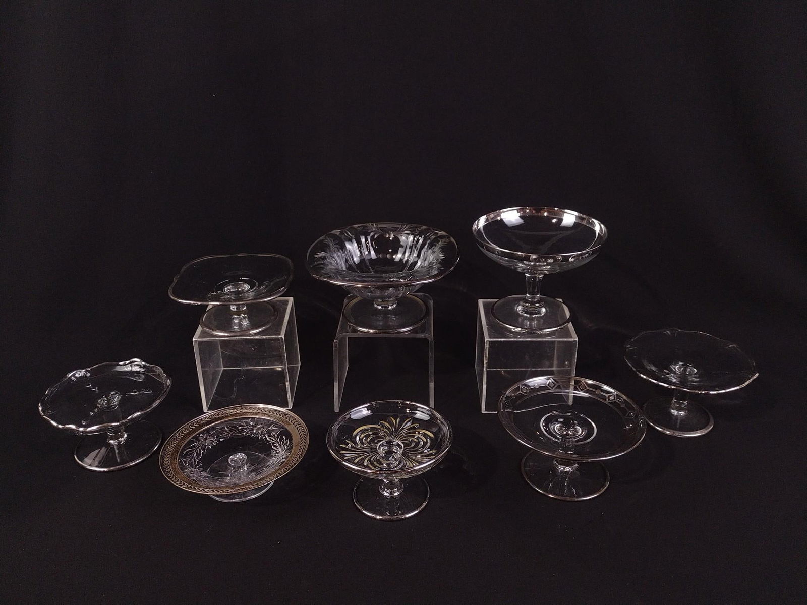 8 Footed Glass Compotes W/ Silver Overlay (1 of 4)