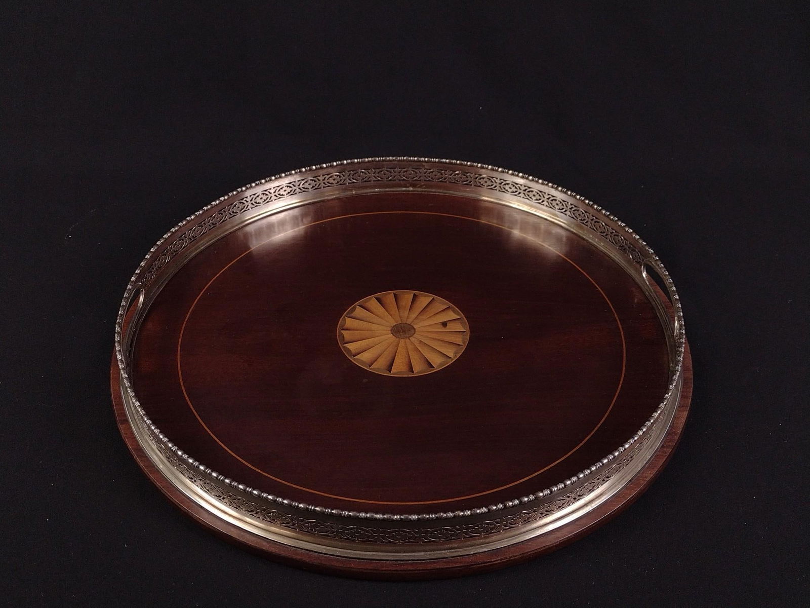Inlaid Serving Tray W/ Sterling Gallery (1 of 4)