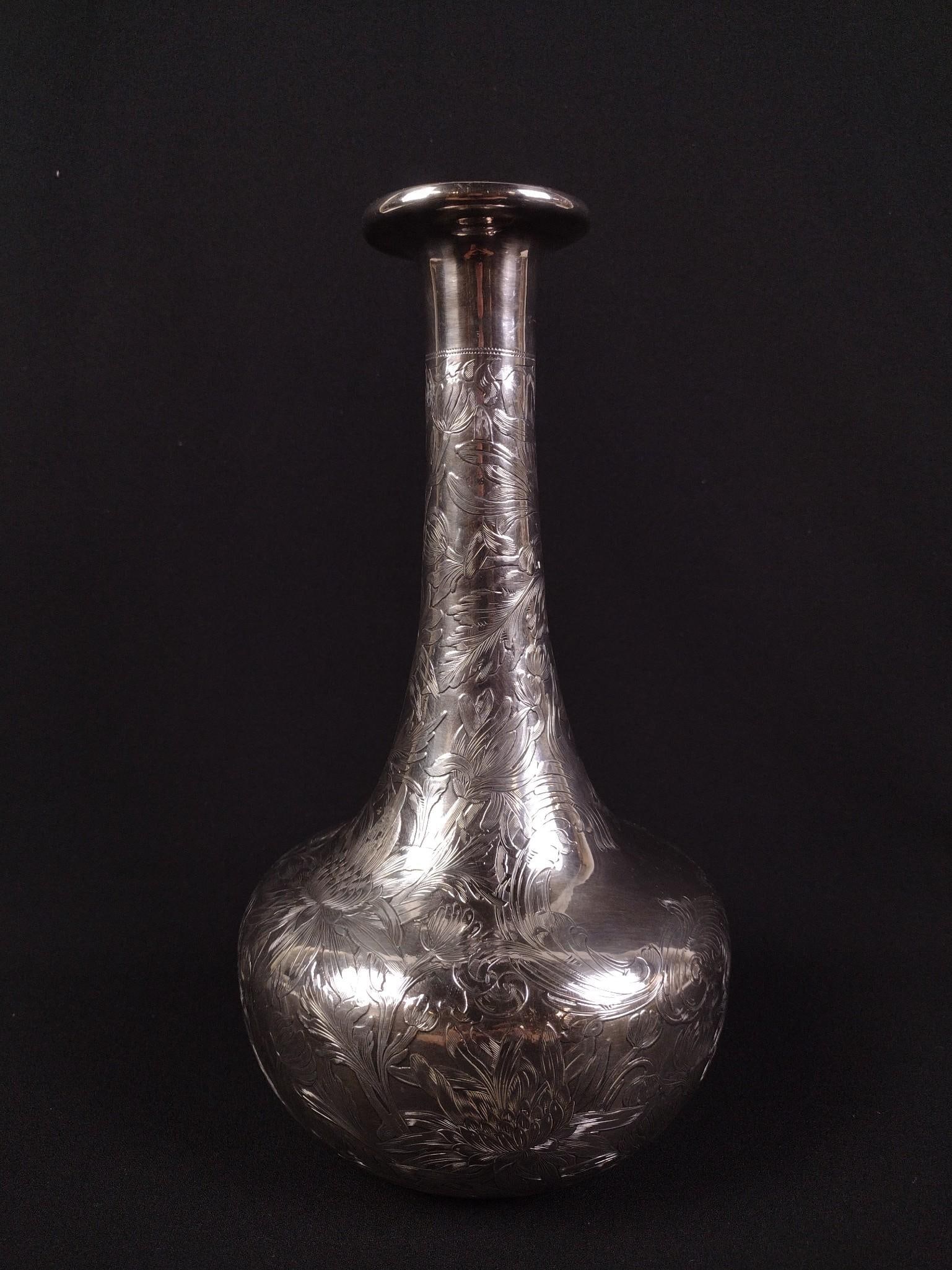 Sterling Over Glass Decanter: 5-1/2" diameter X 10" high.
