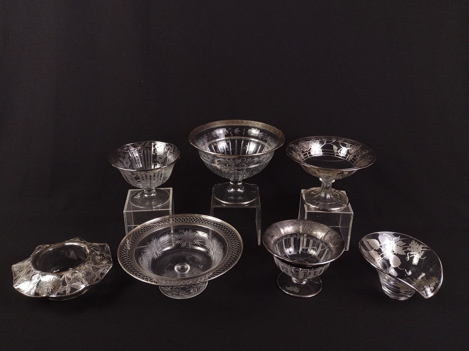 7 Pcs Glassware W/ Silver Overlay (1 of 4)