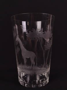 Cartier Etched Vase: 5-1/4" diameter X 8"