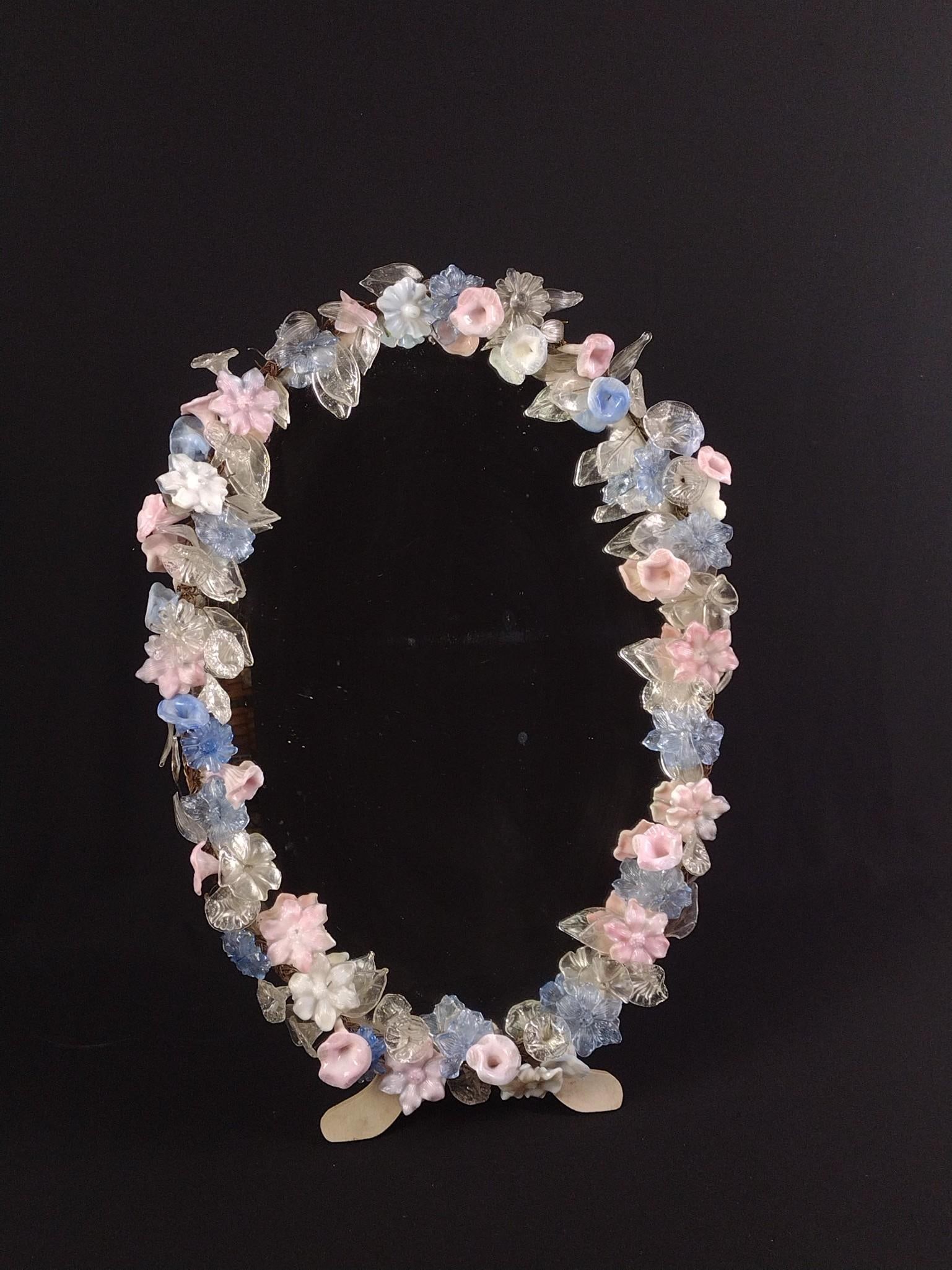 Glass Flower Decorated Mirror: 15-1/2" wide X 12" deep X 21" high.