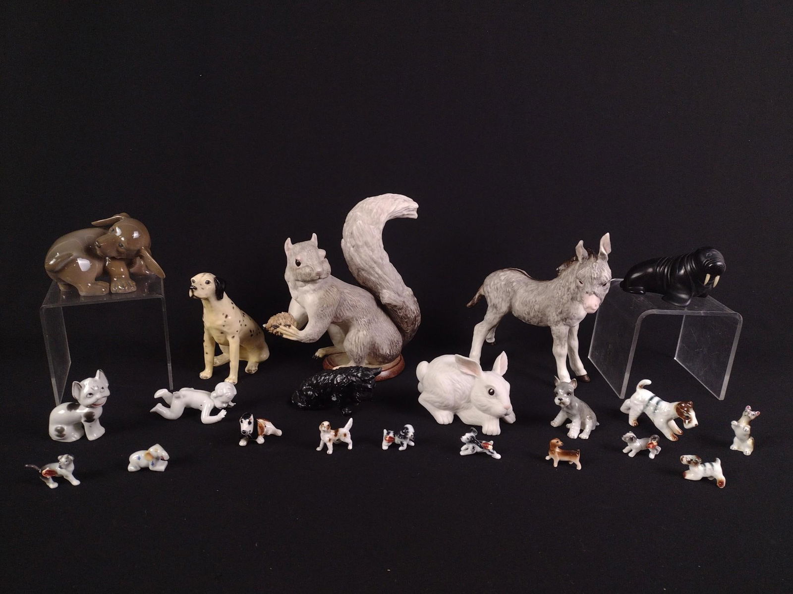 21 Ceramic Animals: 1" to 8" high.