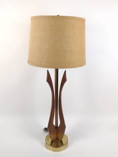 MCM Wooden Table Lamp: NOT ELIGIBLE FOR IN-HOUSE SHIPPING. 35" high. Lamp has finish loss at base.