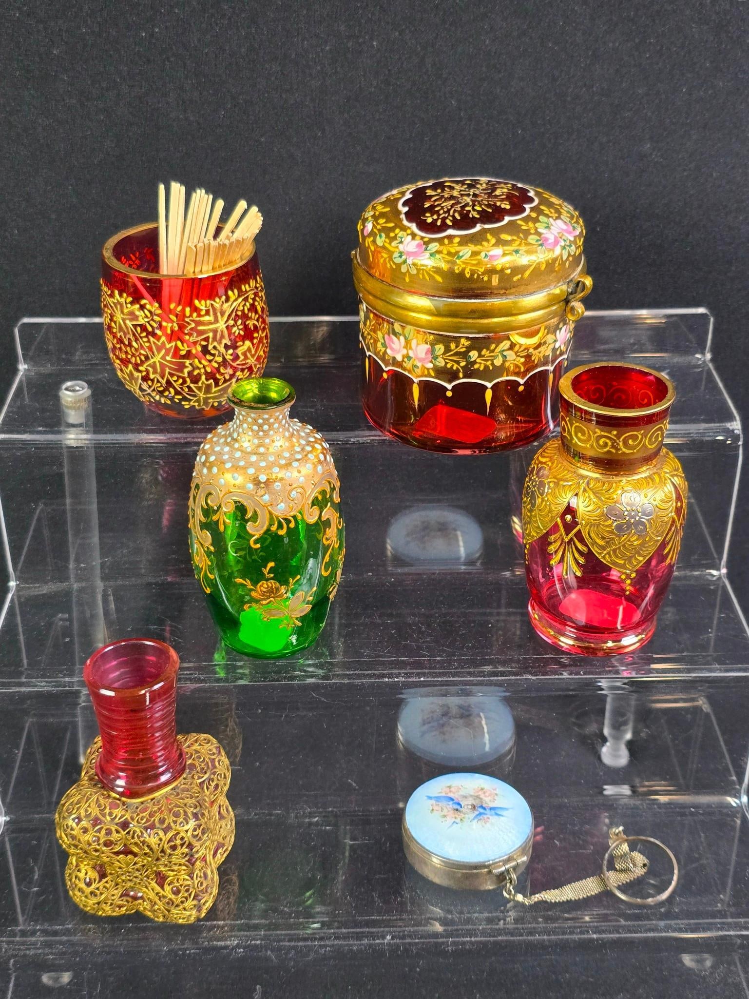 5 Pcs Moser Glassware and Enameled Compact (1 of 7)