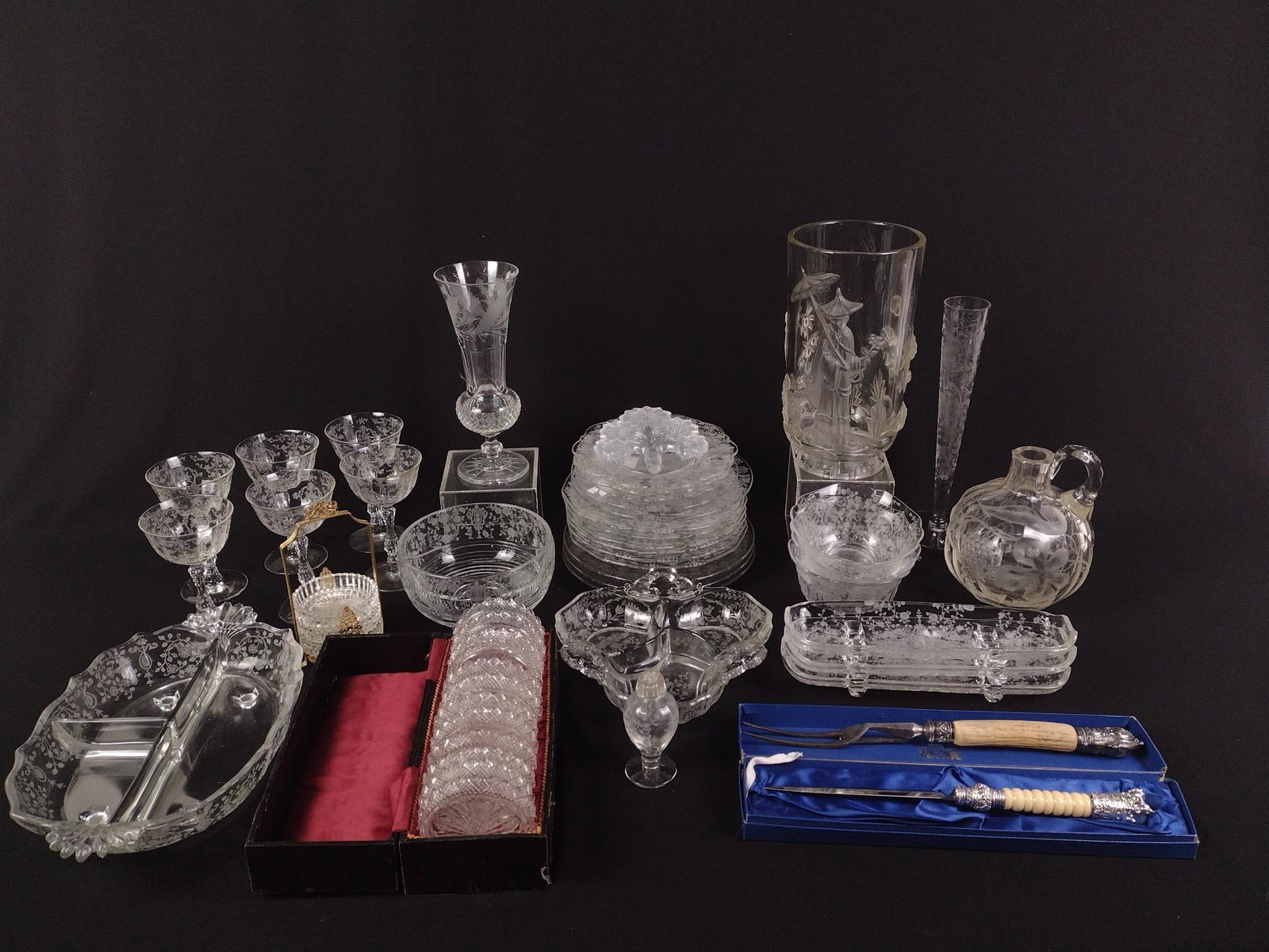 Lot Of Glassware Incl Figural Vase: 3/4" to 9-1/2" high.
