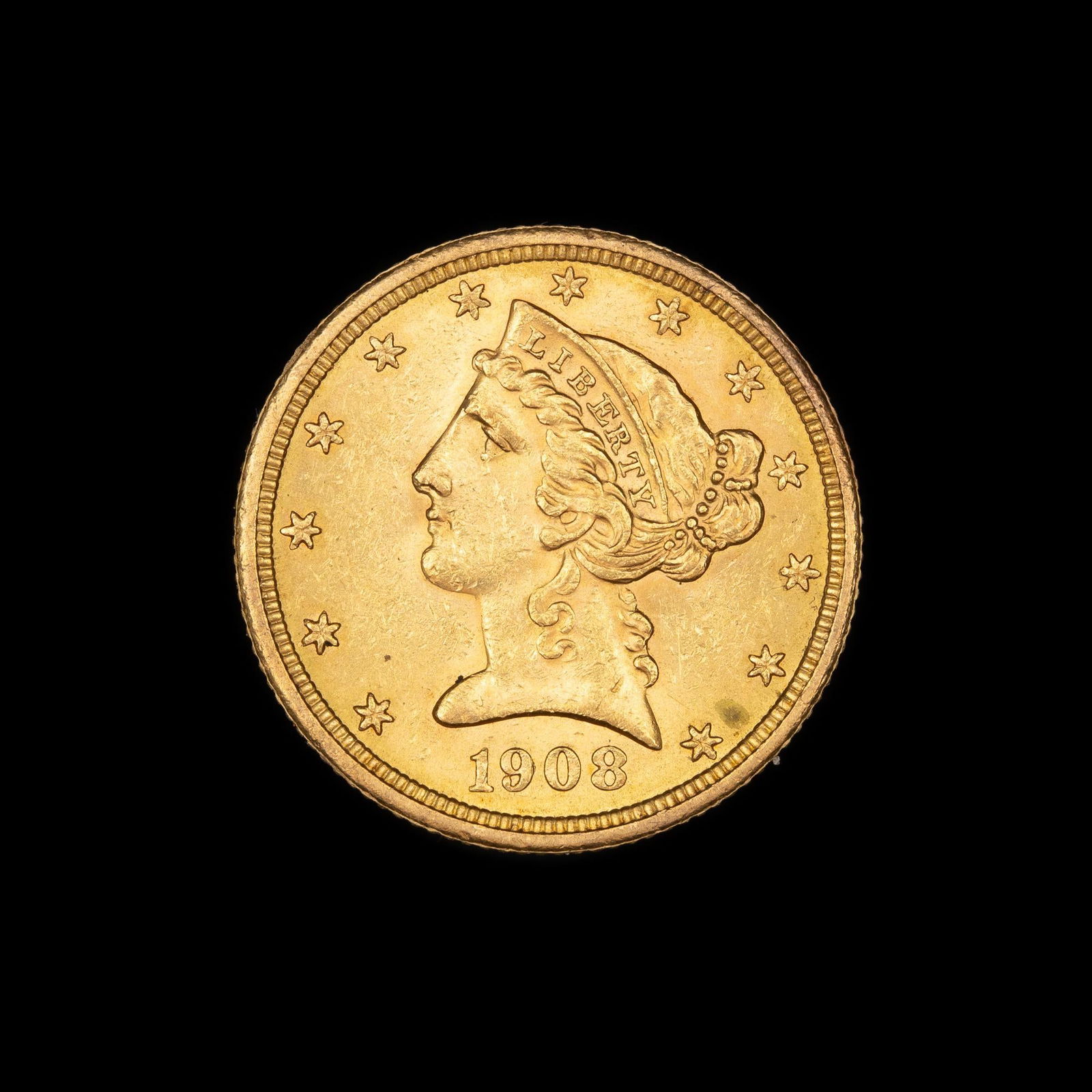 1908 Five Dollar Gold Coin (1 of 2)
