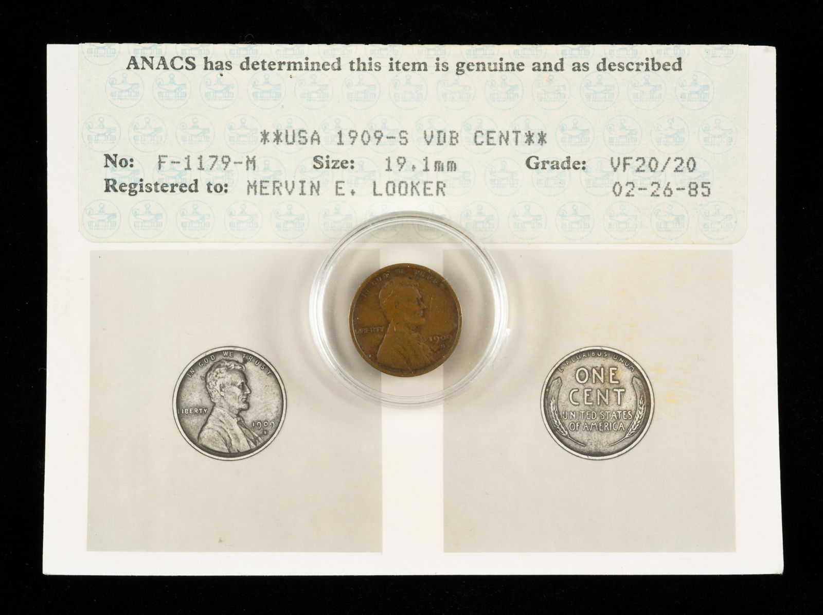 1909-S VDB Lincoln Wheat Cent Graded VF 20 (1 of 3)