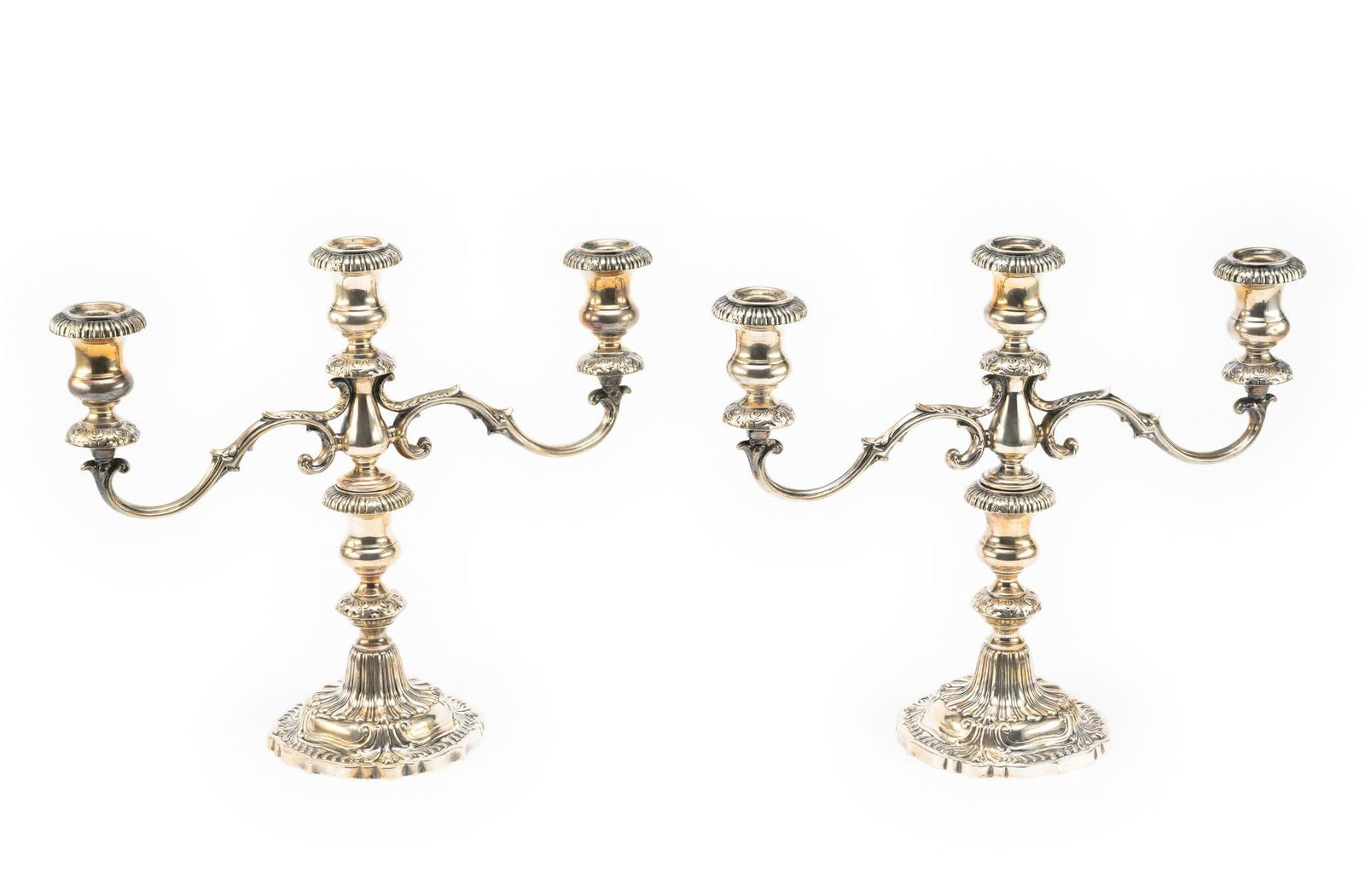 Large Pair Matched Sterling Silver Weighted Triple Candelabra (1 of 4)