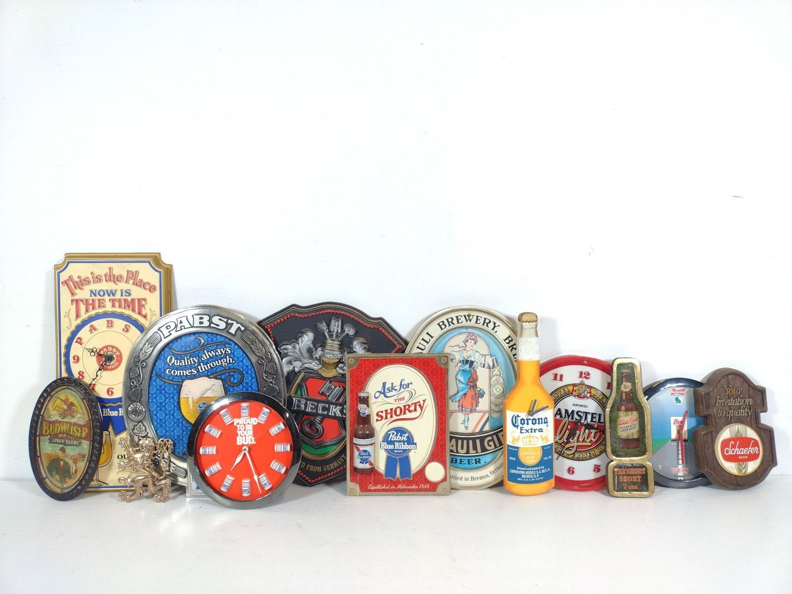 Large Grouping Beer Advertising: NOT ELIGIBLE FOR IN-HOUSE SHIPPING. Various sizes and materials. PROVENANCE: From the Collection of Robert L. Hassenplug—a proud veteran and small business owner was an avid and passionate collector
