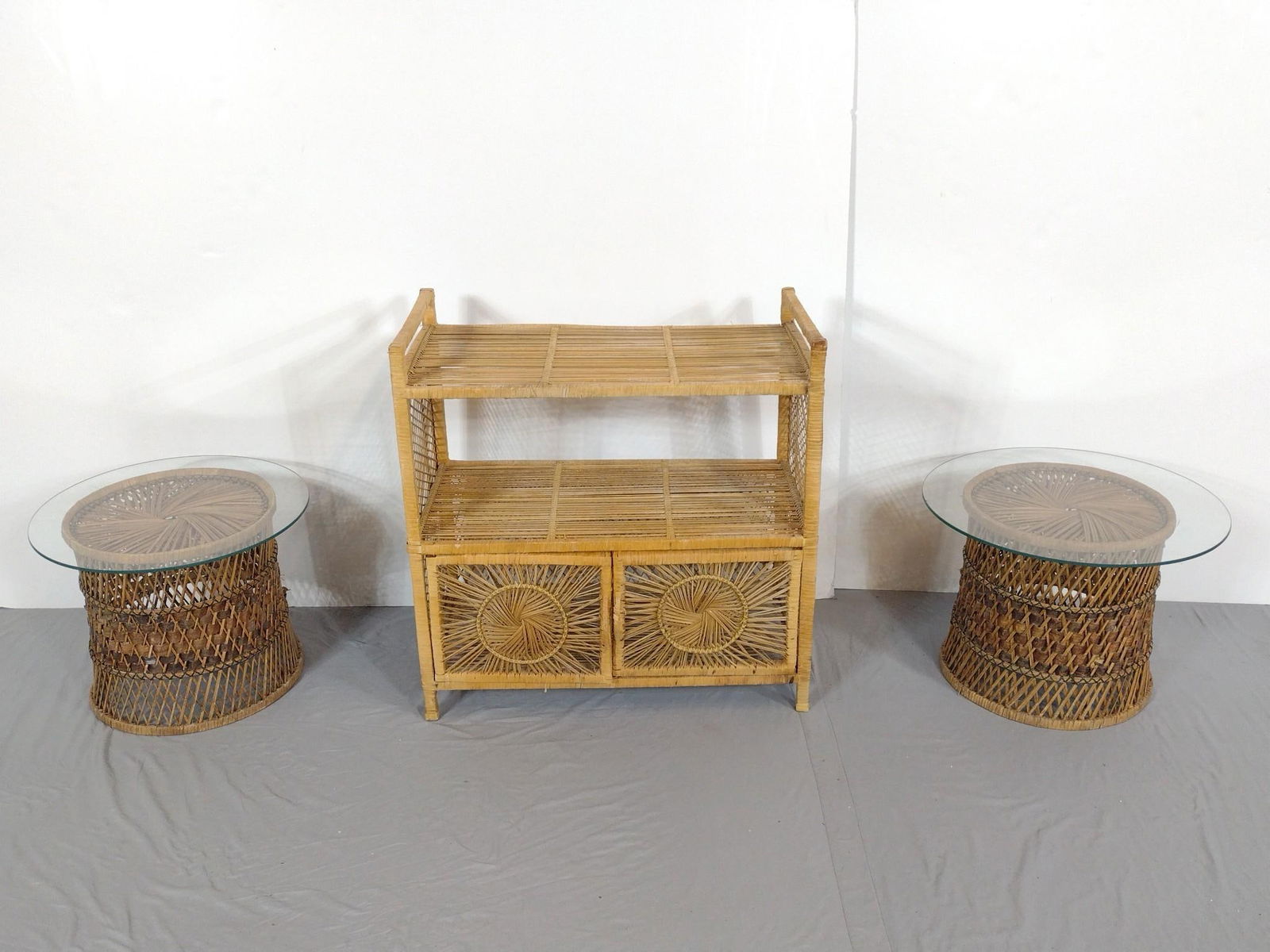 Wicker Stand & Two Side Tables (1 of 6)