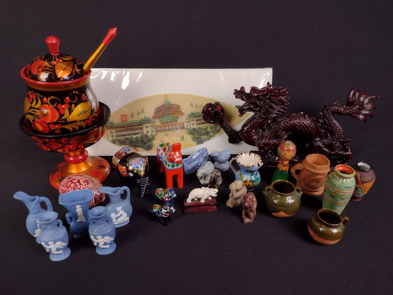 Russian Khokhloma Ware, Dragon Figure, and Assortment of Miniatures (1 of 9)