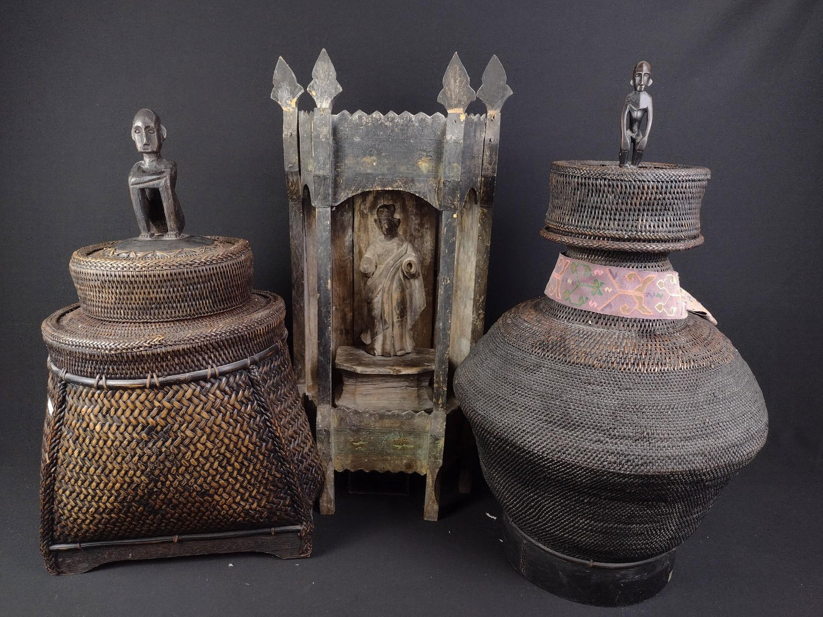 2 Woven Baskets & Wooden Shrine (1 of 5)