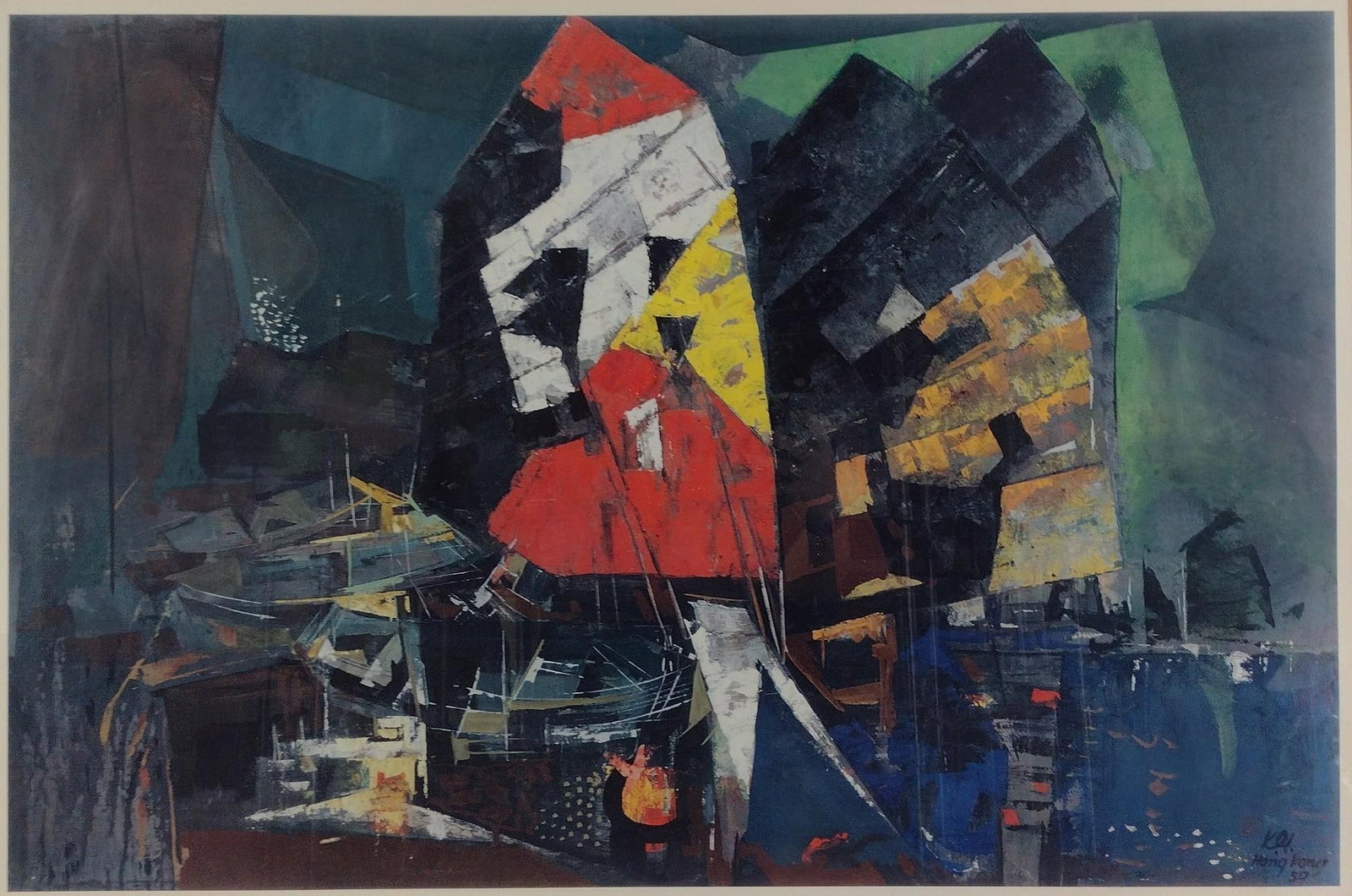 "Hong Kong" Xavier Gonzalez Lithograph: NOT ELIGIBLE FOR IN-HOUSE SHIPPING. Sight: 21-1/2" high x 32-1/2" wide. Overall with frame: 27" high x 38" wide.