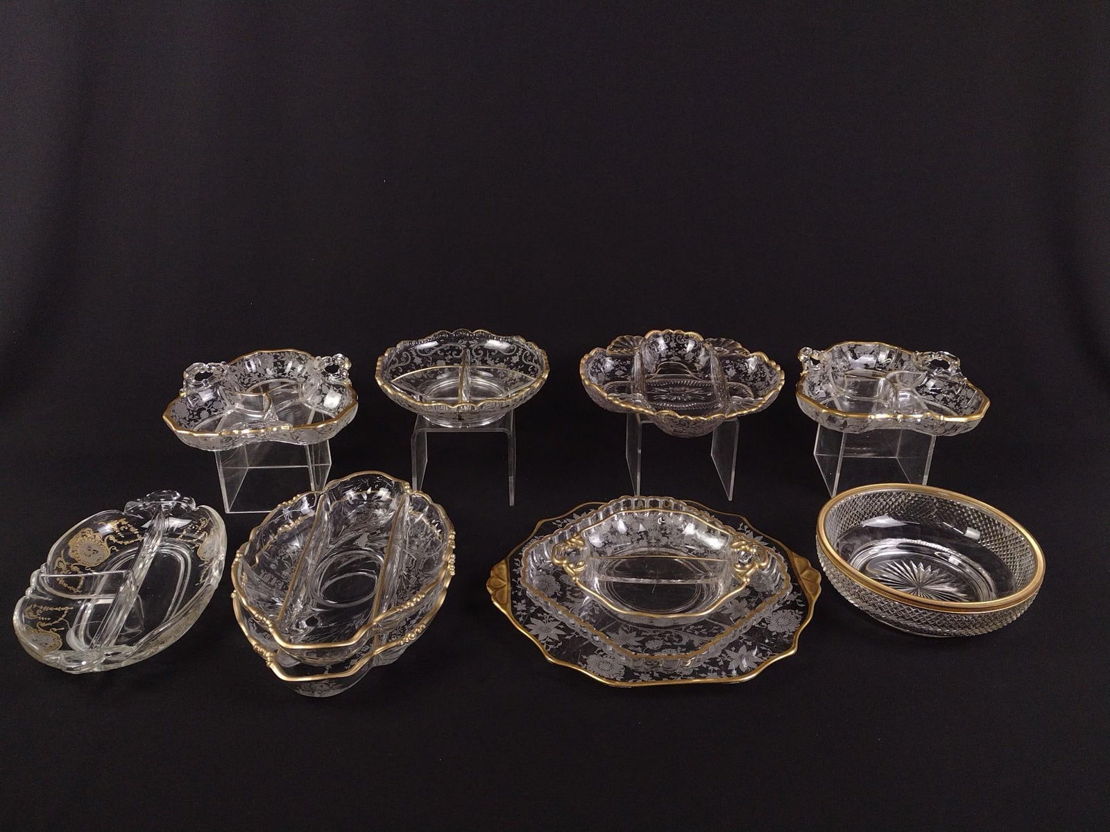 11 Pcs Gold Rim Cut & Etched Glass (1 of 6)