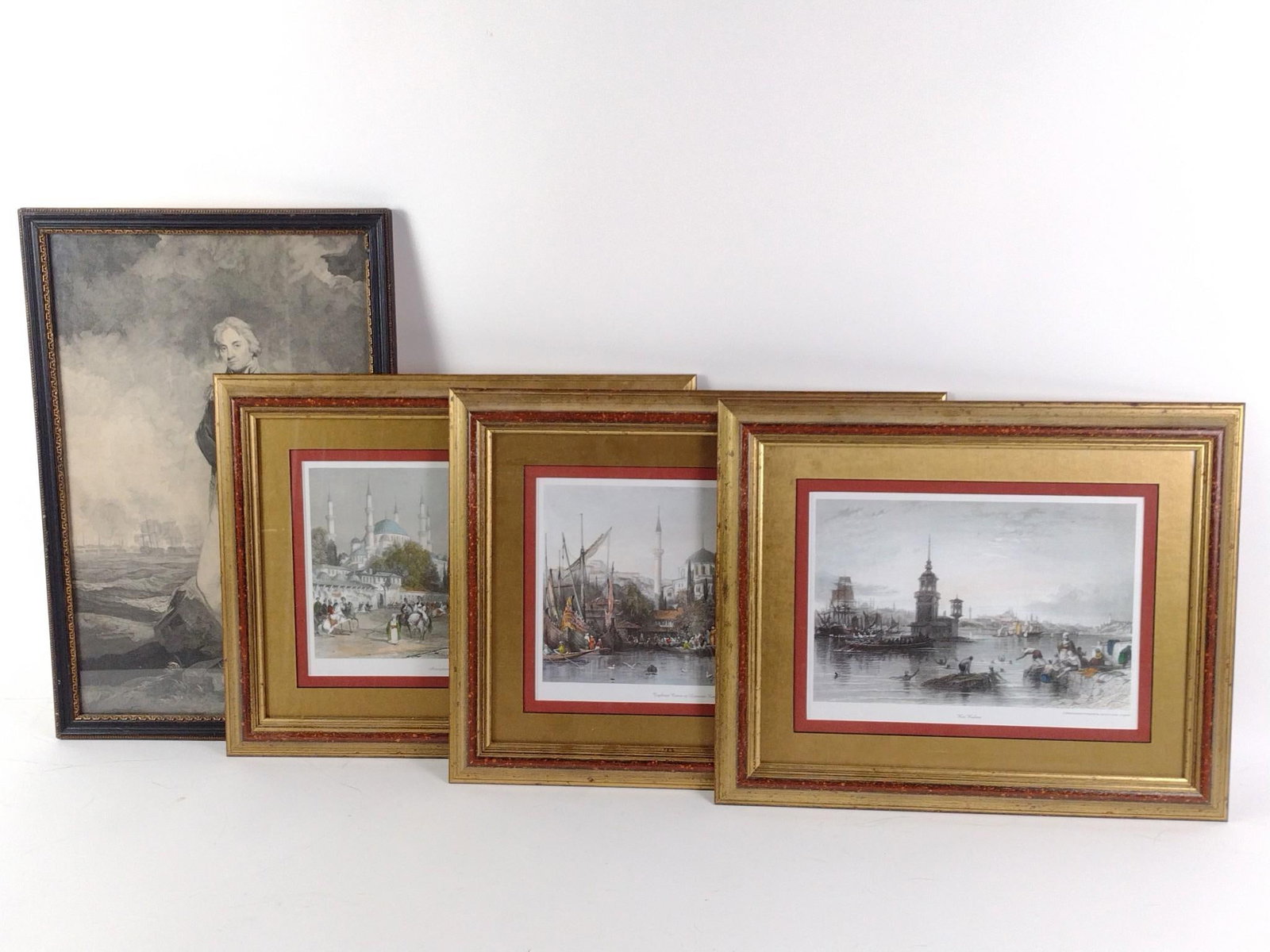4 Etchings Incl Kiz Kulesi: NOT ELIGIBLE FOR IN-HOUSE SHIPPING. Also includes Tophane Camii Ve Limanda Kayikcilar and more. 16" to 22" high x 14-1/2" to 19" wide.