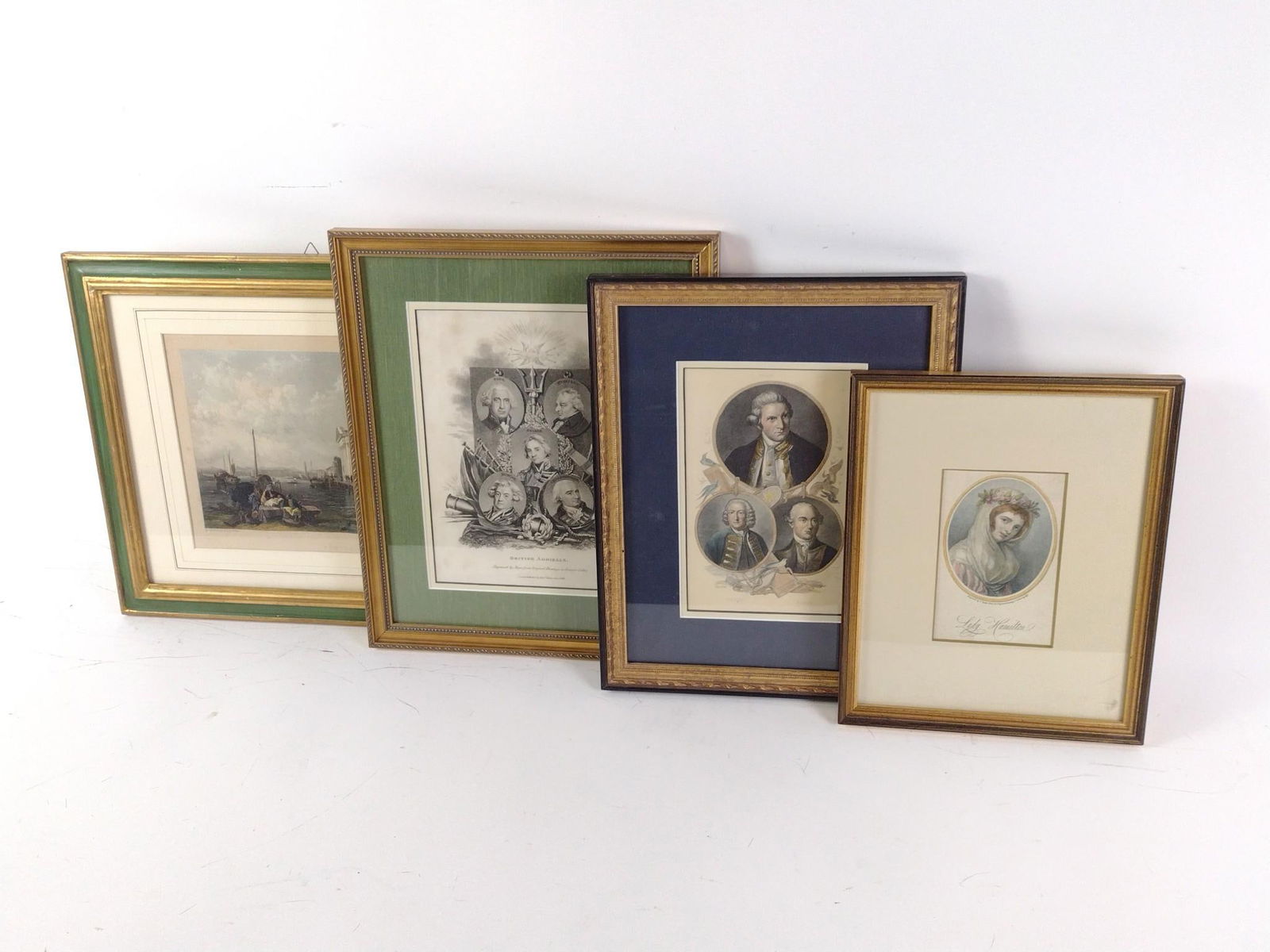 4 Etchings Incl British Admirals: NOT ELIGIBLE FOR IN-HOUSE SHIPPING. Also includes Lady Hamilton. 11-1/2" to 15" high x 9" to 17" wide.