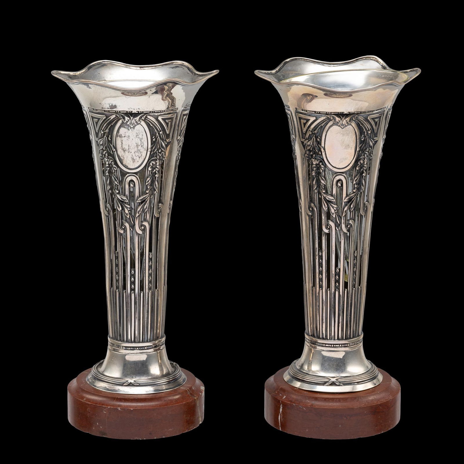 German 800 Silver Vase w/ Marble Bases (1 of 4)