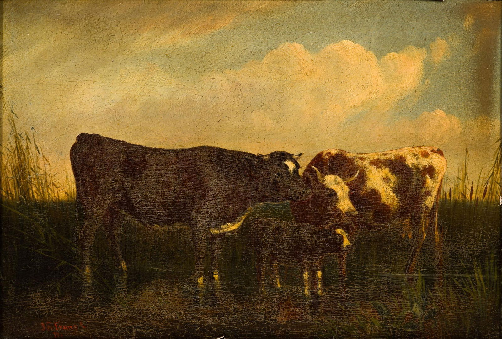 Joseph Evans Oil Painting 1800's Cows (1 of 4)