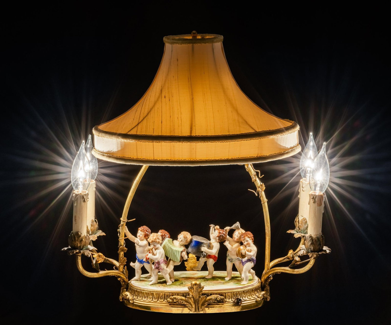 Antique Brass & Porcelain Cherub Lamp (1 of 4)