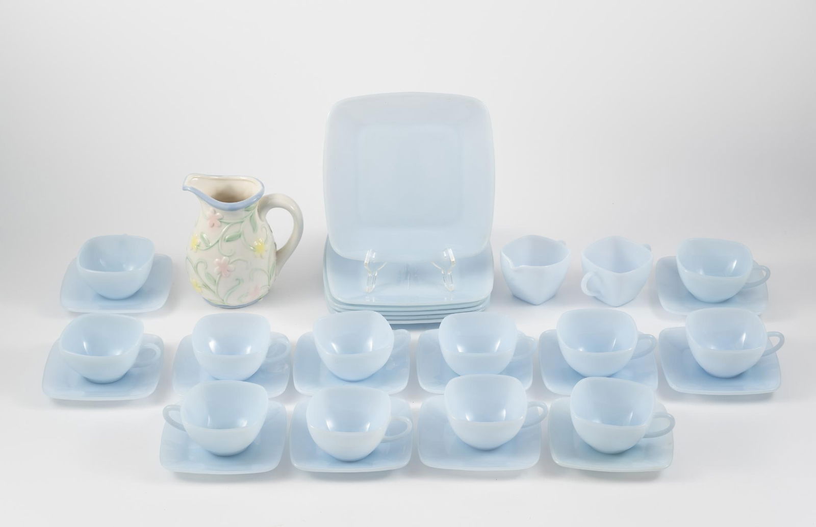 32 Pcs Fire-King Azurite Glassware Set and Art Pottery Pitcher (1 of 4)