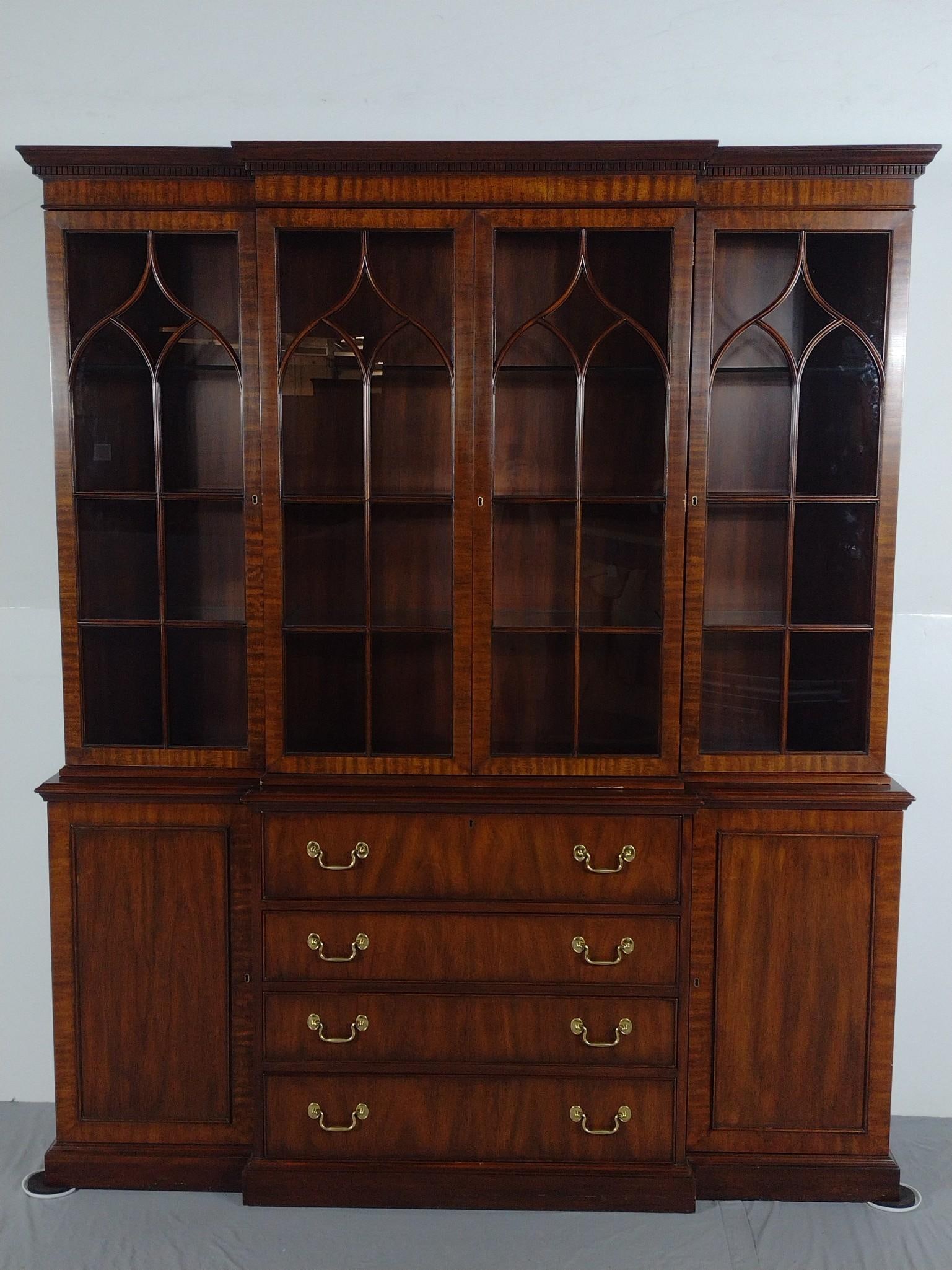 Henkel Harris Mahoney Breakfront Cabinet: NOT ELIGIBLE FOR IN-HOUSE SHIPPING. 72-1/2" wide X 18" deep X 86-1/2" high. Has some light scratches.