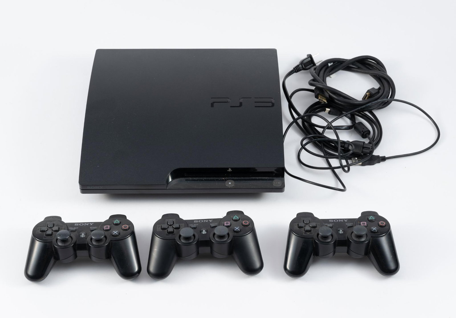 PlayStation 3 Console: With three controllers. Model No: CECH-2501A.