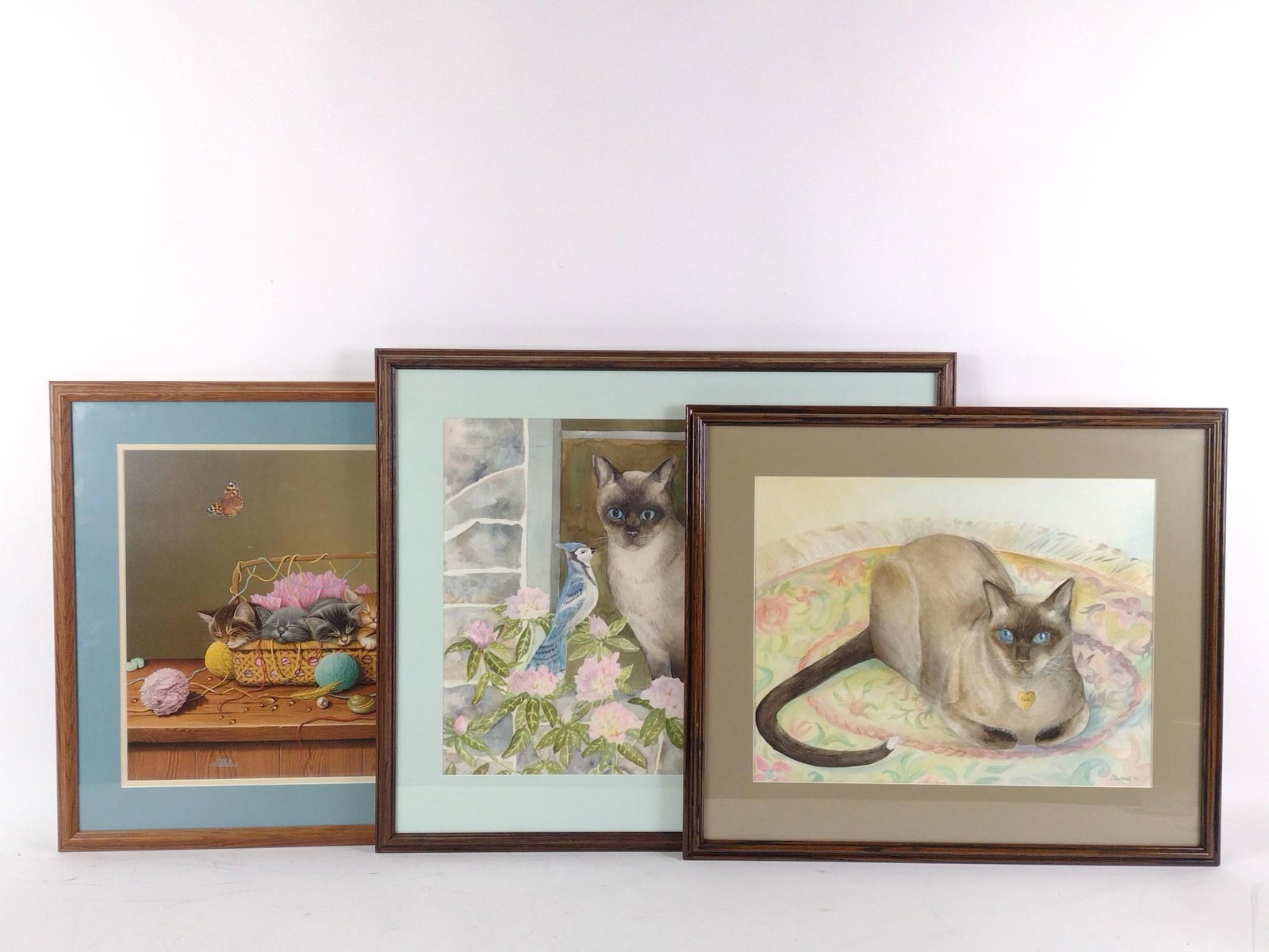 3 Cat Art Pieces: NOT ELIGIBLE FOR IN-HOUSE SHIPPING. Overall 22" to 22-1/2" high x 26-3/4" to 33" wide.