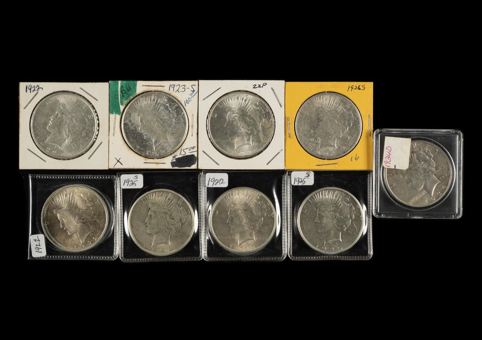 Nine Peace Silver Dollars Better Grades (1 of 2)