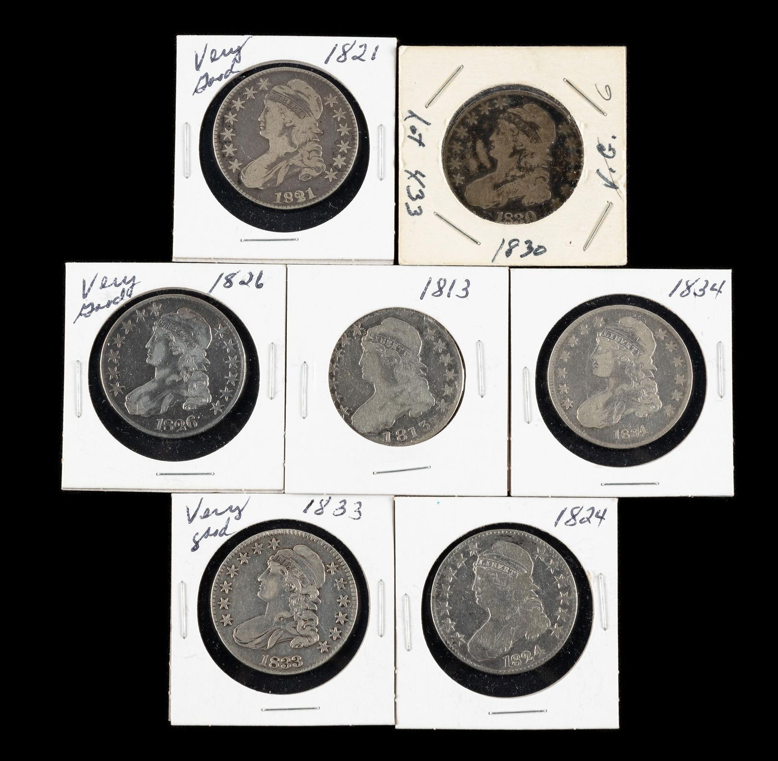 Seven Capped Bust Silver Half Dollars (1 of 2)