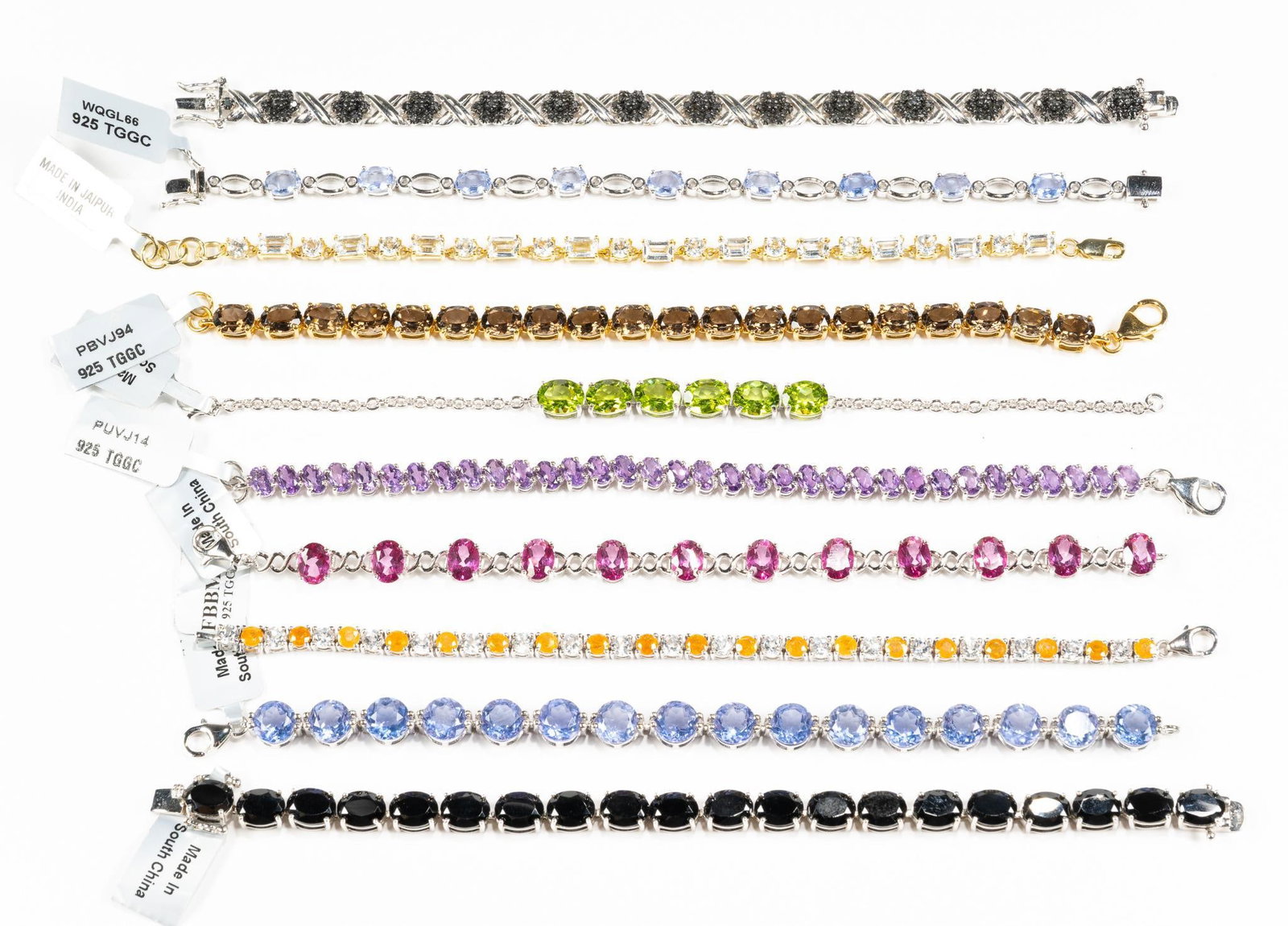 Ten Sterling Silver Gemstone Bracelets (1 of 2)