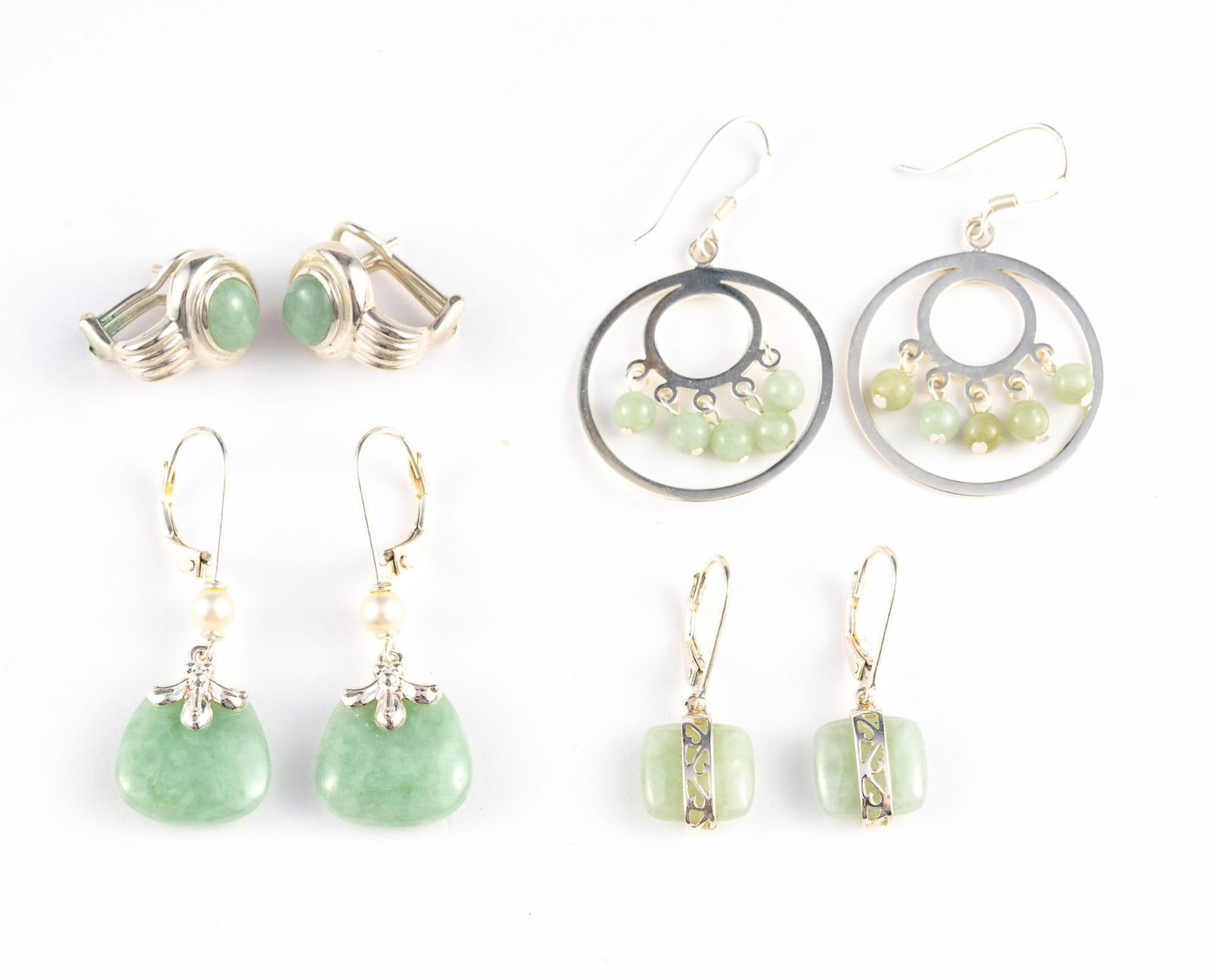 Four Pairs Of Sterling Silver And Jade Earrings (1 of 5)