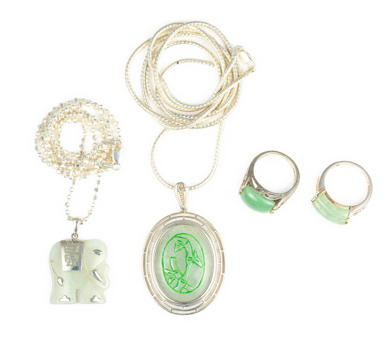 Two Sterling Silver And Jade Chinese Rings And Two Necklaces (1 of 8)